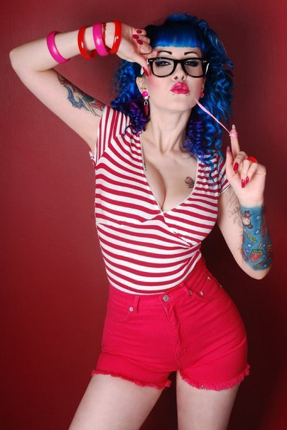 Blue Hair Pin Up Girl tattoo design