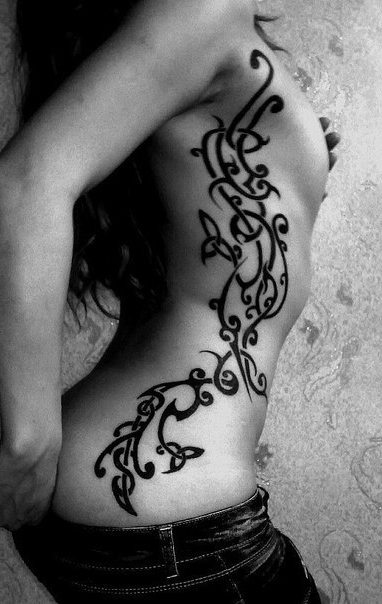 Body side hot girl tribal tattoo