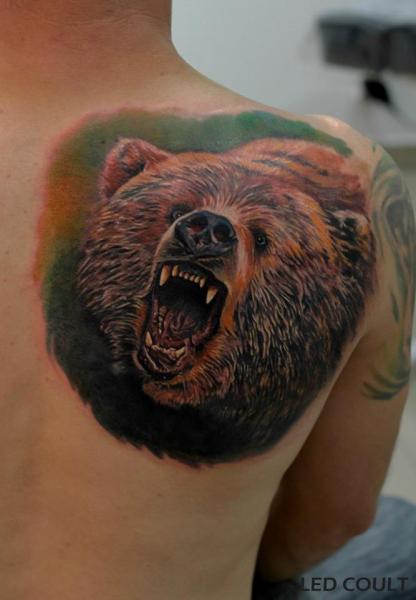 Angry Bear on Shoulder tattoo by Led Coult