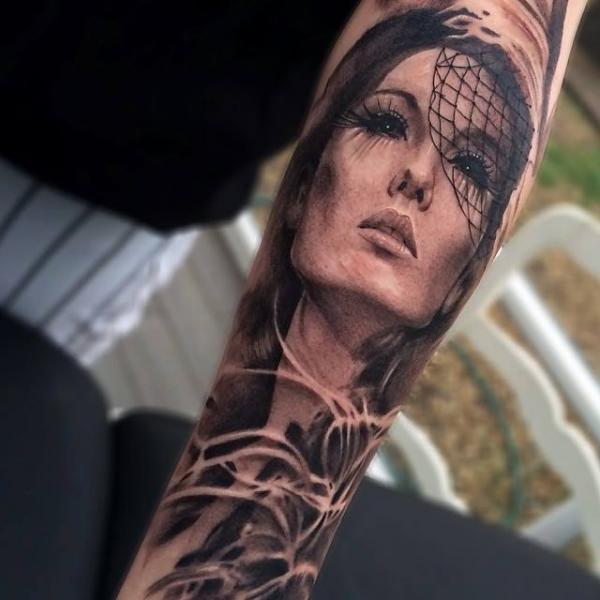Asian Girl Face Realistic tattoo by Jak Connolly