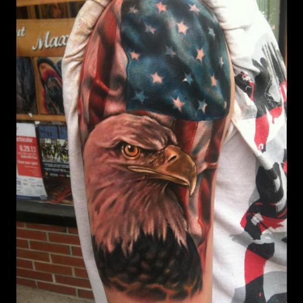 Bold Eagle and American Flag tattoo