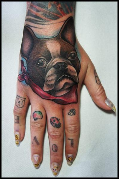 Bulldog Back of Hand tattoo