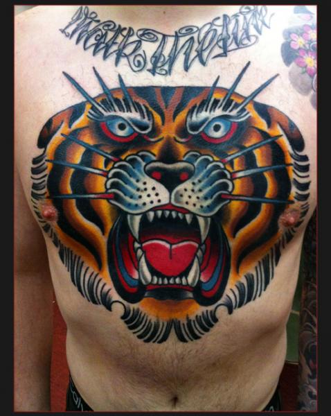 Chest Tiger Traditional tattoo by Chapel tattoo