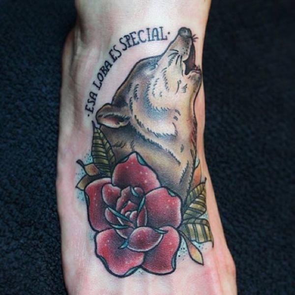 Howling Wolf Old School tattoo by White Rabbit Tattoo