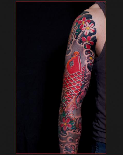 Japanese Red Carp tattoo sleeve by Chapel tattoo