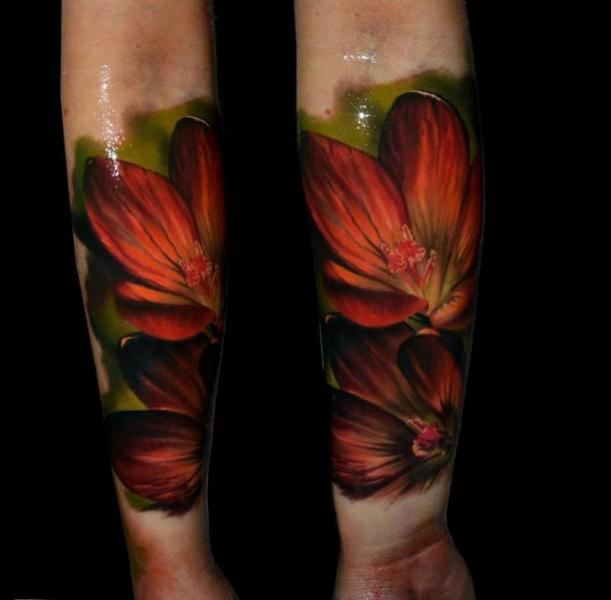Red Flowers Realistic tattoo by Samuel Potuček