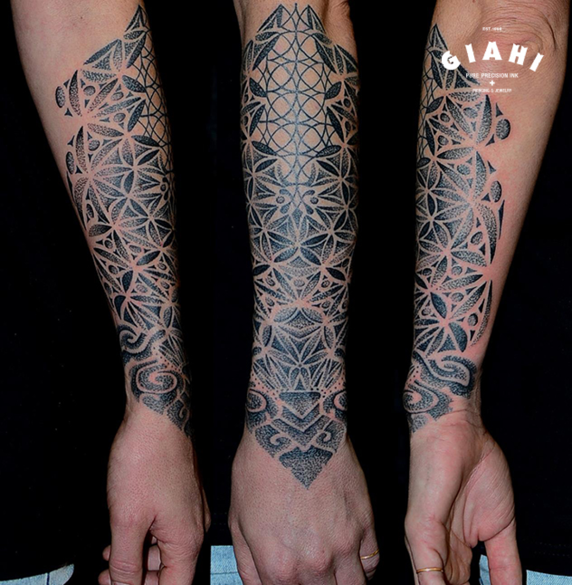 Arm Half Sleeve Dotwork tattoo by Andy Cryztalz