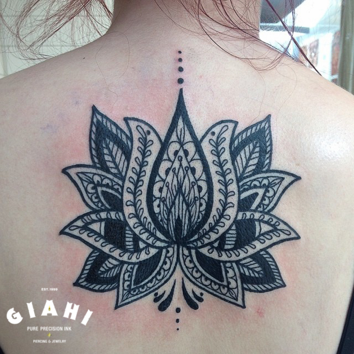 Back Blackwork Mehendi Flower tattoo by Elda Bernardes