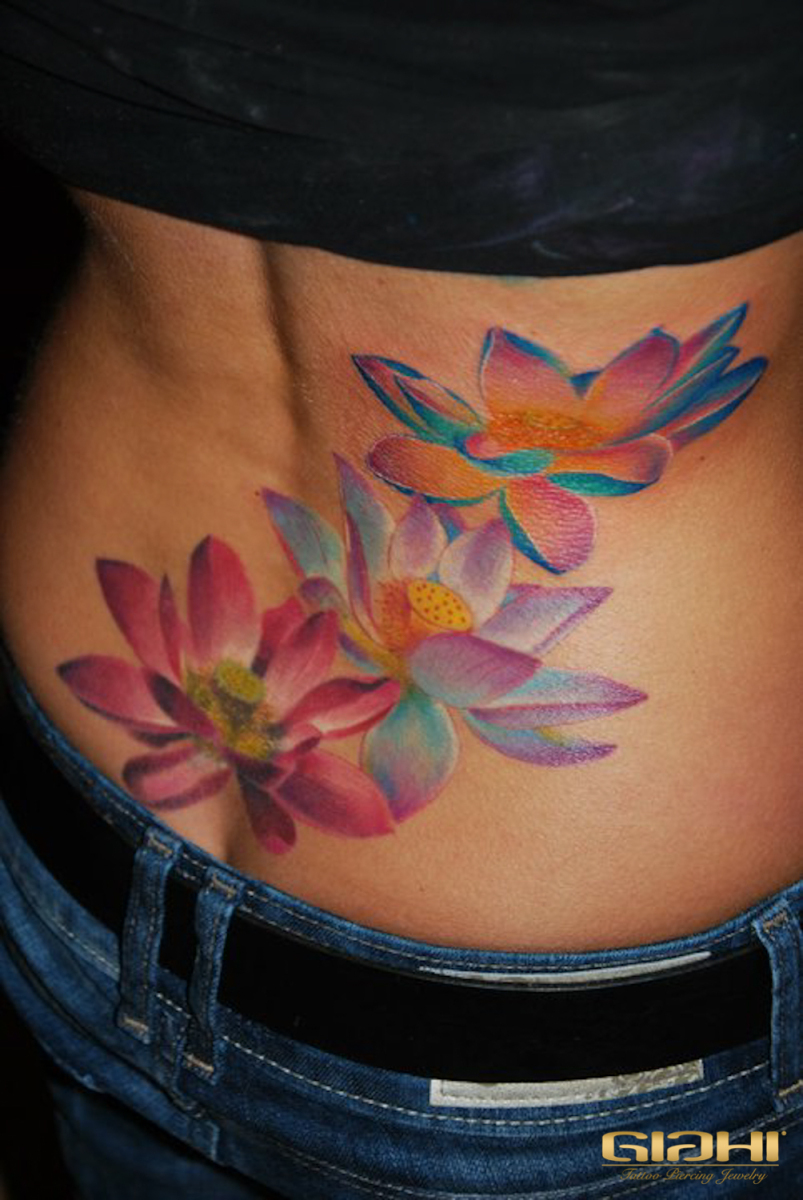 Back Colorful Flowers Aquarelle tattoo by Szilard