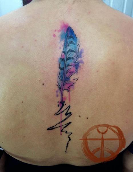 Blue Style Feather Curve Aquarelle tattoo by Galata Tattoo