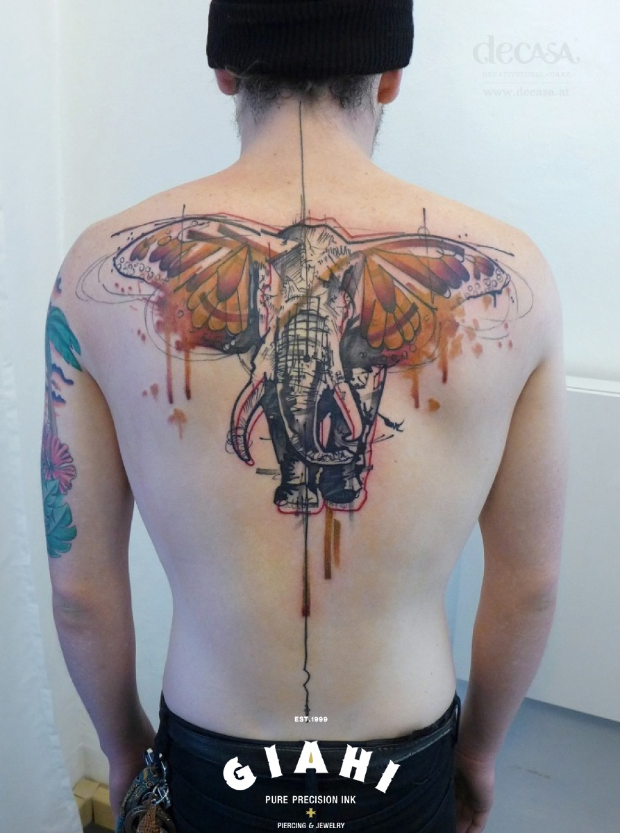 Butterfly Wing Ears Elephant Aquarelle tattoo by Carola Deutsch