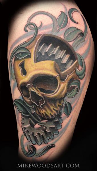 Cogwheels Scull tattoo by Mike Woods