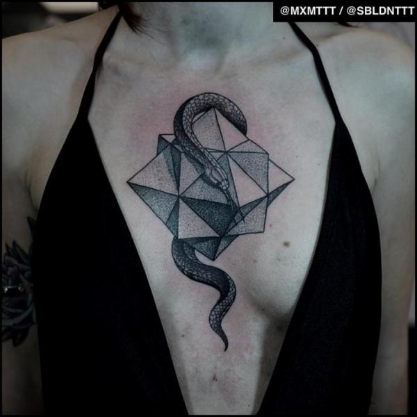 Cubes and Snake Dotwork tattoo by MXM