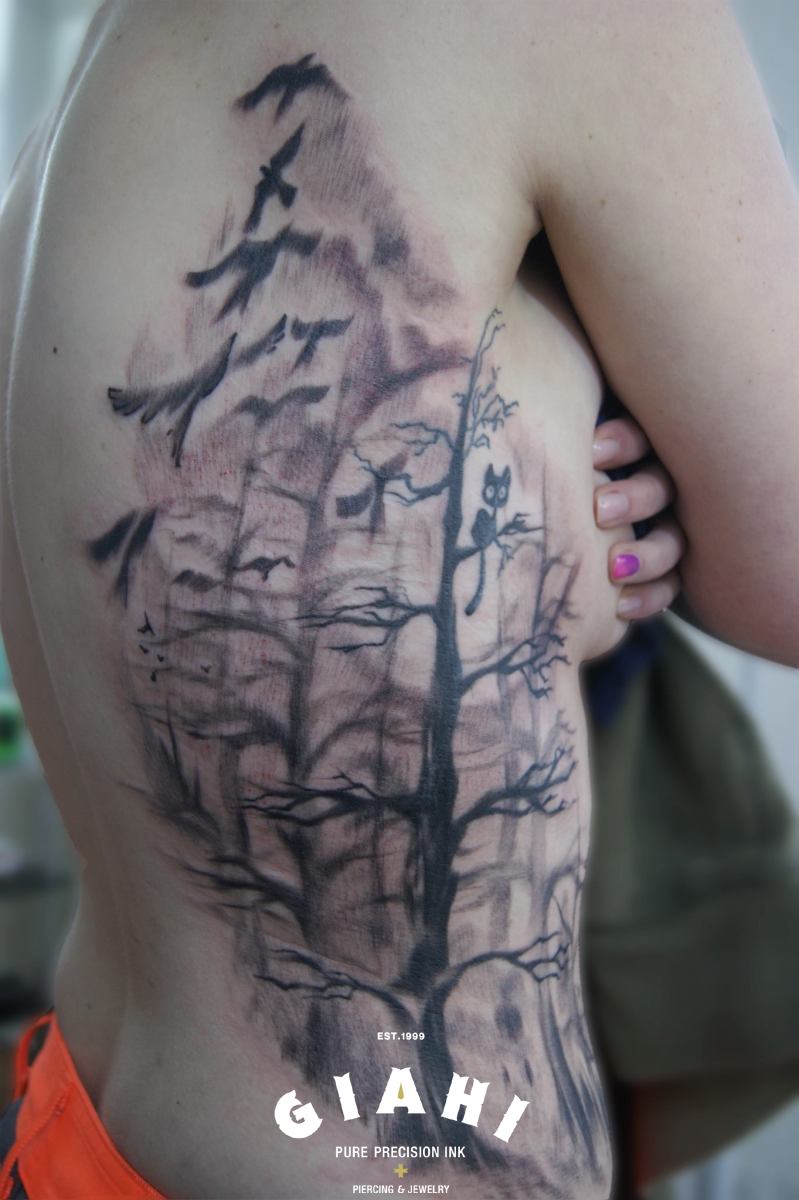 Dead Forest Lonely Cat tattoo by Goran Petrovic