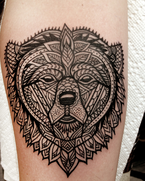 Ethnic Bear Blackwork tattoo by Three Kings Tattoo
