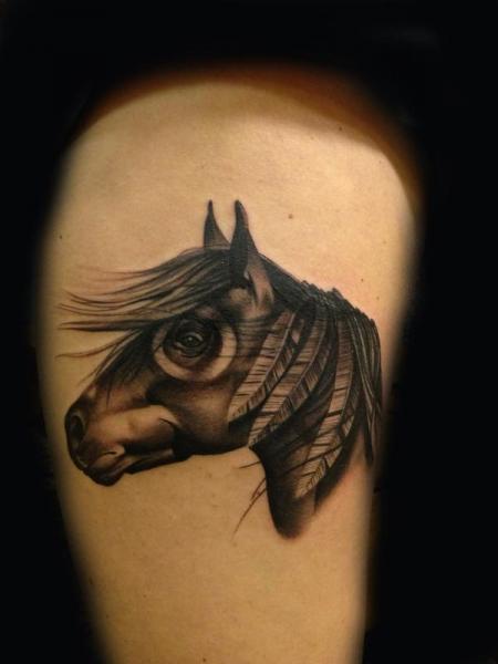 Feather Mane Horse Blackwork tattoo by Transcend Tattoo