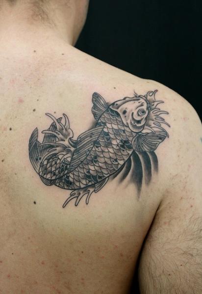 Graphic Splashes Carp tattoo by Skin Deep Art