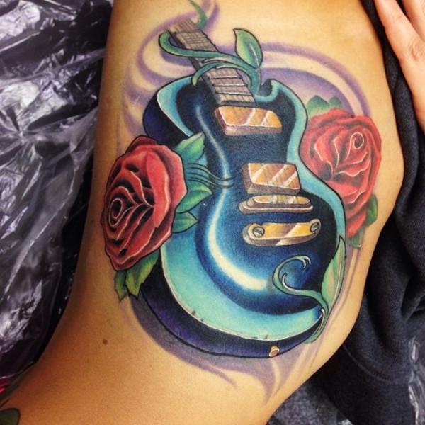 Guitar Roses tatto by Mike Woods