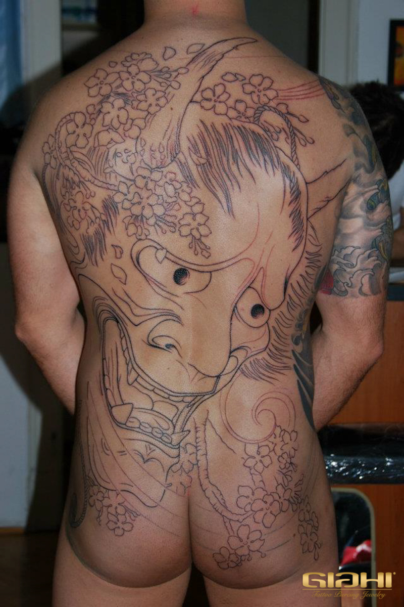 Hannya Mask Japanese tattoo in Progress by Szilard