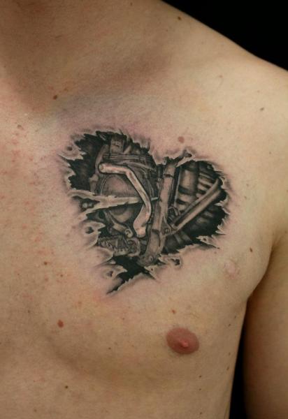 Heart Engine Biomechanical tattoo by Skin Deep Art