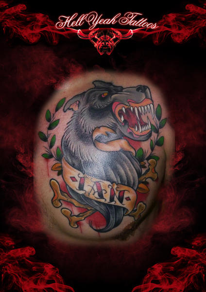IAN Wolf Lettering tattoo by Hellyeah Tattoos