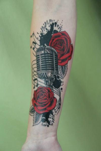Ink Spots Roses and Microphone tattoo by Skin Deep Art