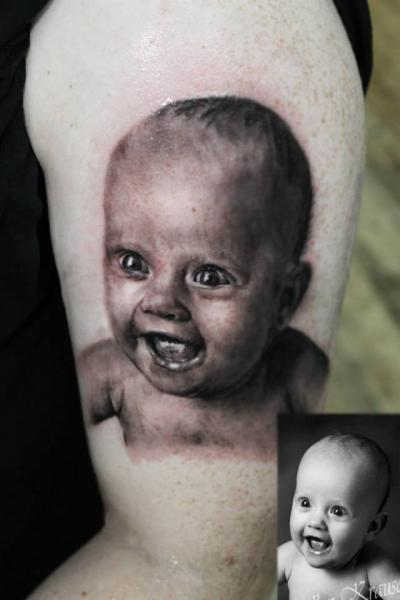 Laughting Child Realistic tattoo by Georgi Kodzhabashev
