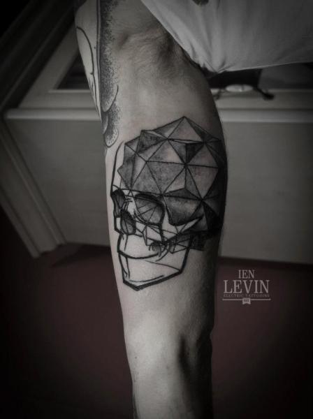 Lines and Pyramid Scull tattoo by Ien Levin