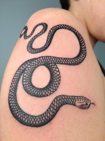 Little Snake Blackwork tattoo by Three Kings Tattoo