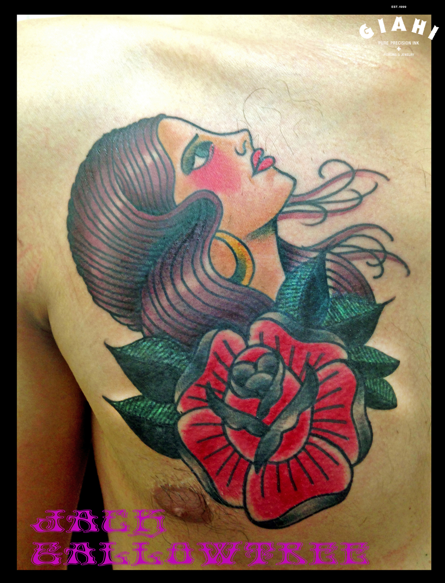 Look Up Girl Old School tattoo by Jack Gallowtree