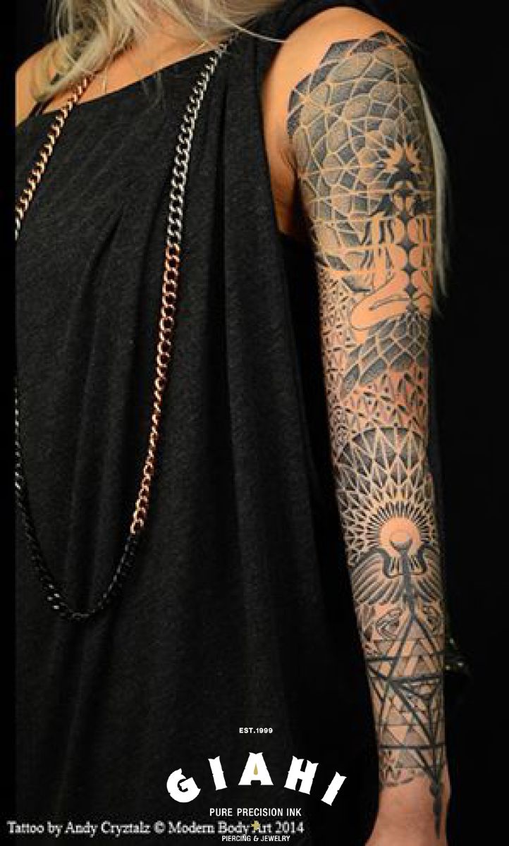 Mandalas Dotwork tattoo sleeve by Andy Cryztalz