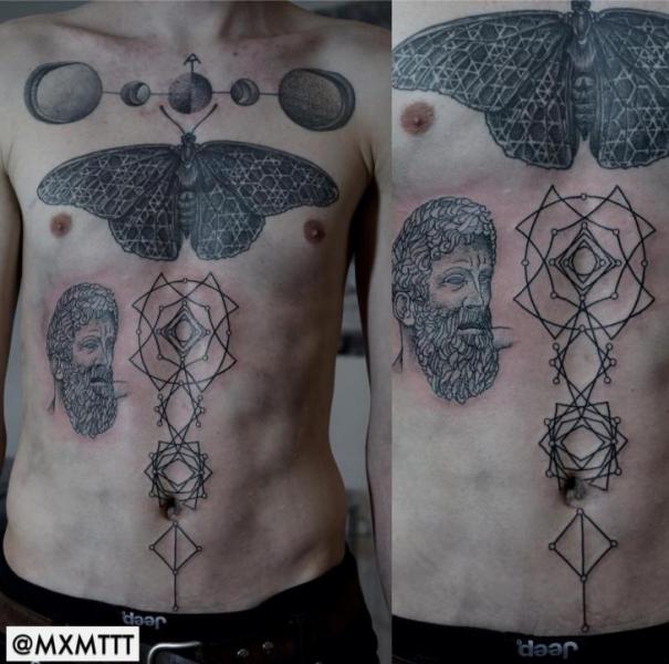 Moth and Moon Dotwork tattoo by MXM