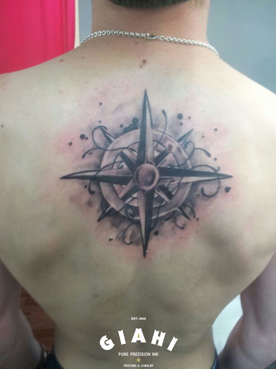 North Star Directions tattoo on Back by Goran Petrovic