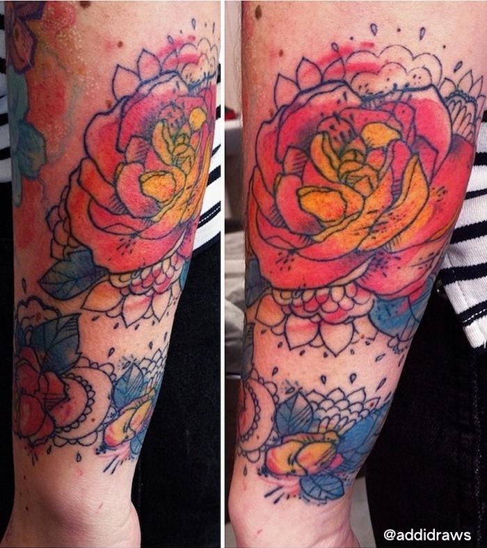 Old School Rose Aquarelle tattoo by Liisa Addi Kask