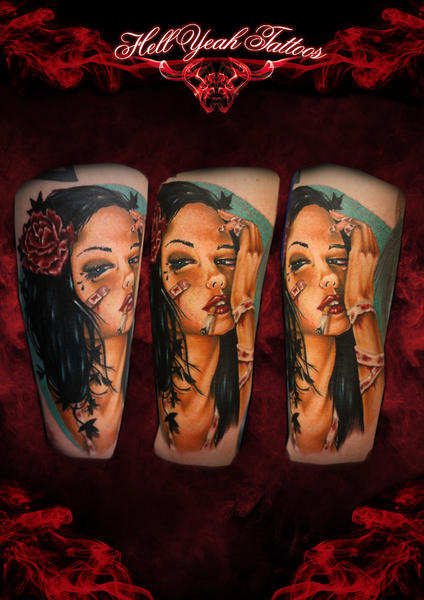 Patches on Face Girl Realistic tattoo by Hellyeah Tattoos