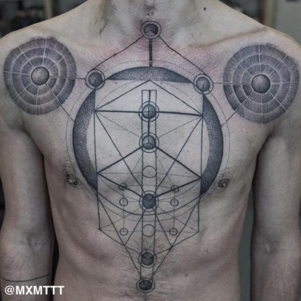 Planet Map on Chest tattoo by MXM