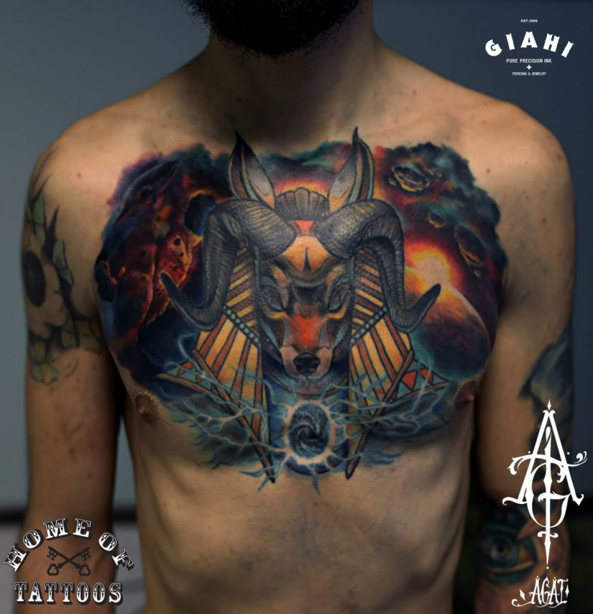 Ram Horns Anubis tattoo by Agat Artemji