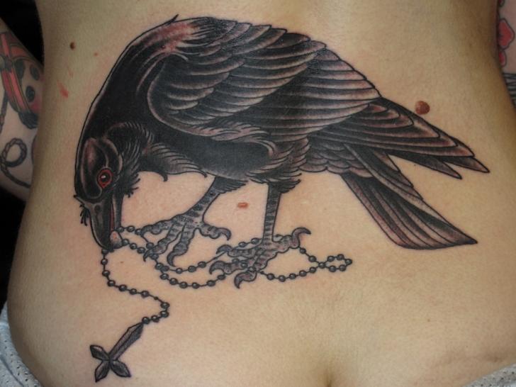 Raven Crusifix Blackwork tattoo by Three Kings Tattoo