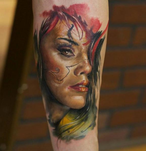 Red Haired Chicano Girl tattoo by Bloodlines Gallery