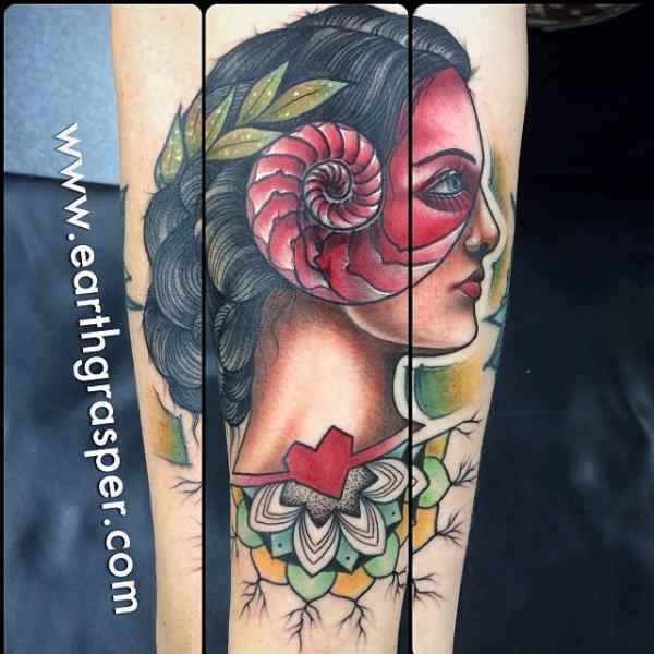 Shell Head Girl tattoo by Earth Gasper Tattoo