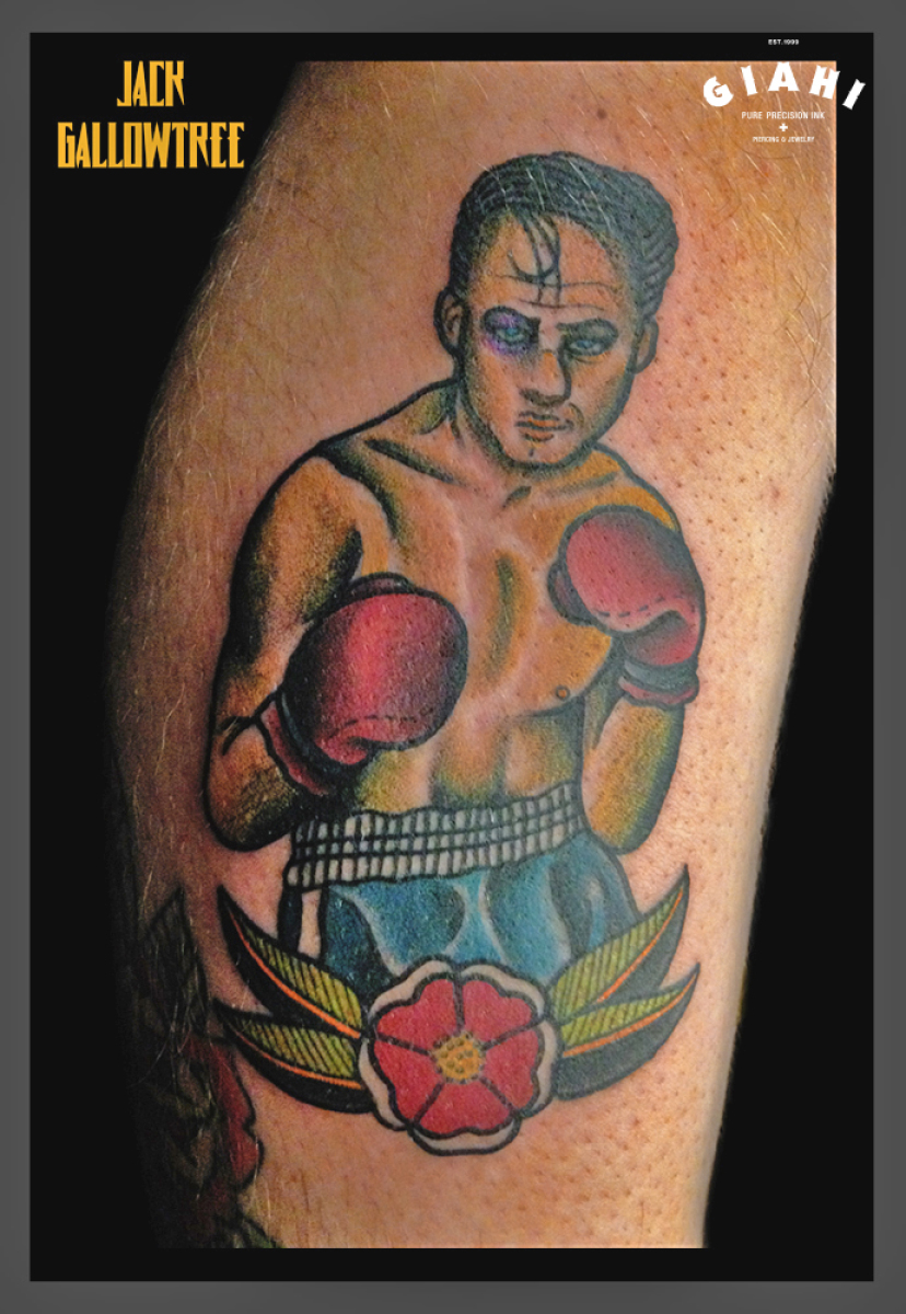 Single Flower Old School Boxer tattoo by Jack Gallowtree