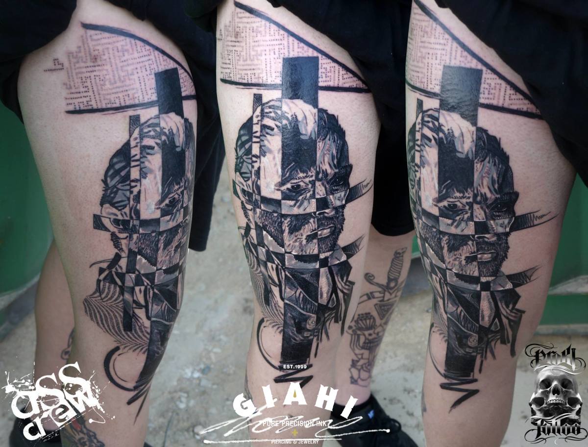 Squares Negative Devided Man tattoo by George Drone