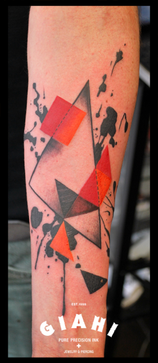 Three Dimentions Triangles and Squares tattoo by Live Two