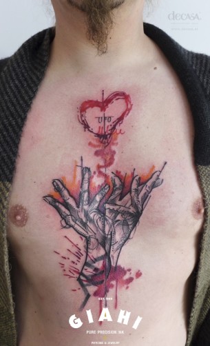 UFO Heart Aquarelle tattoo