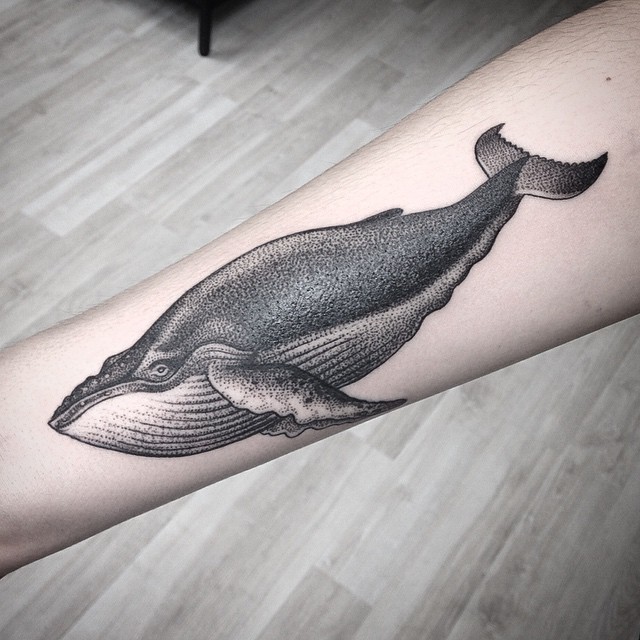 Arm Dotwork Whale tattoo by Alex Tabuns
