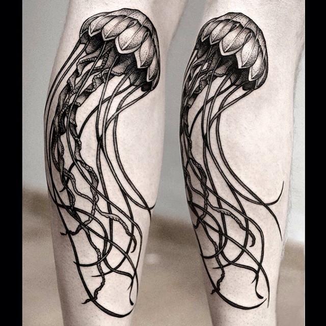 Jellyfish Dotwork tattoo on Leg