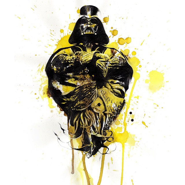 Awesome Watercolor Darth Vader tattoo design