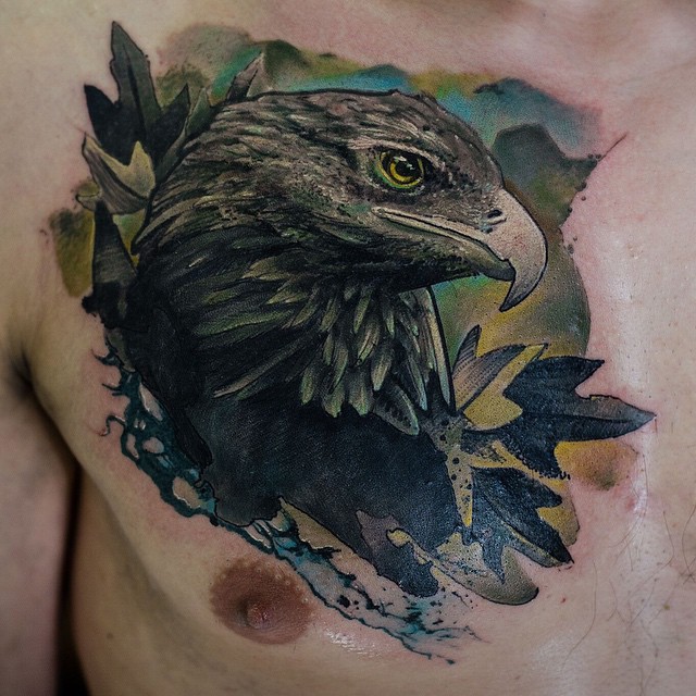 Chest Oak Eagle tattoo