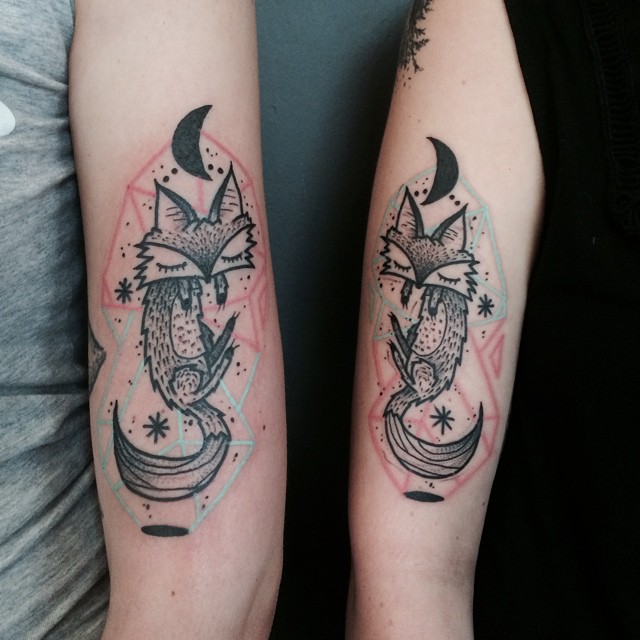 Dual Fox Love Couple tattoo