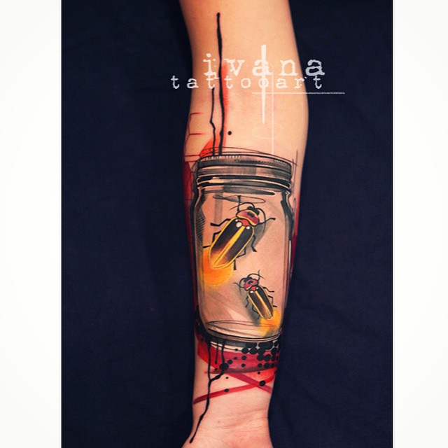 Fireflies in Jar Arm tattoo